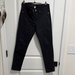 Black Moto Style Pants with Zipper Details